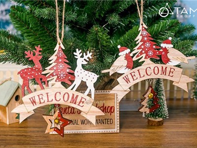 Bảng welcome treo cửa Noel gỗ X-BTRC-34